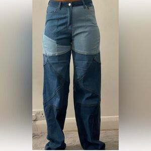 Fashion Nova Two Tone Wide Leg Patch Style Wide Leg Jeans